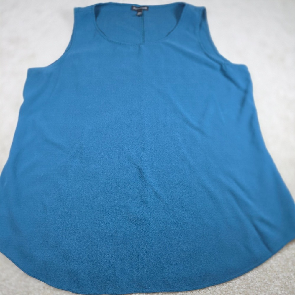 Eileen Fisher‎ Womens L Blue Sleeveless Tank Top Blouse 100% Silk Crepe - Picture 2 of 9